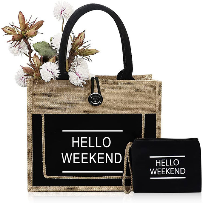 Bolsas de compras de jute Tote Bolsas de praia de madeira orgânica 0