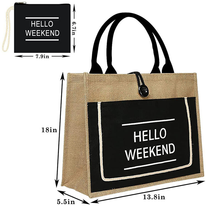 Bolsas de compras de jute Tote Bolsas de praia de madeira orgânica 1