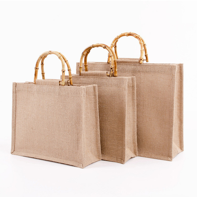 Sacos de Jute Naturais feitos à mão Tote Sacos de compras Hessian Eco Friendly 0