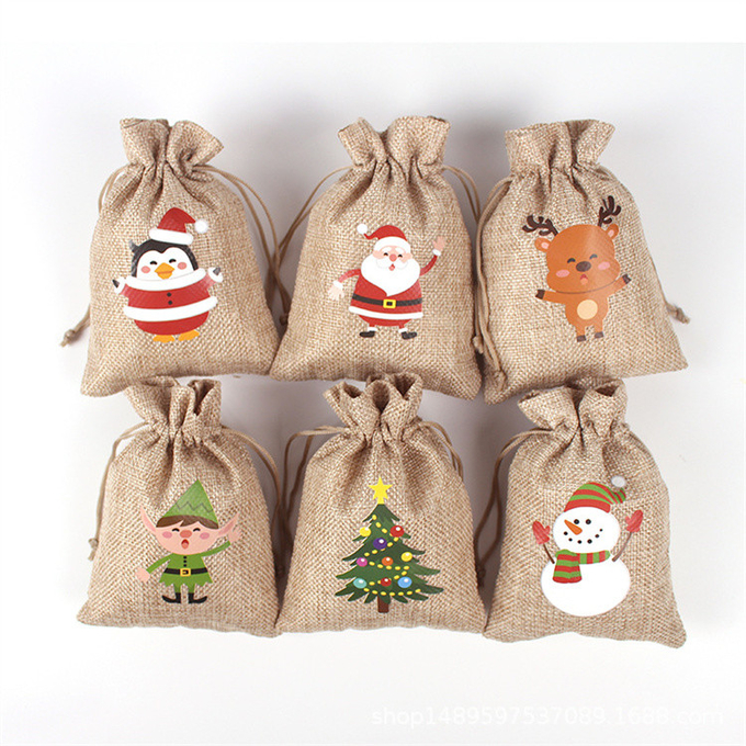 Pequeno presente de Natal personalizado Bolsa de cordas de barbear Bolsas de Jute 0