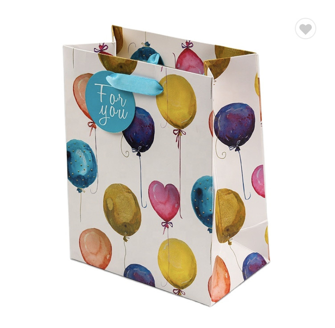 Saco de compras de papel personalizado de 25x15x35cm com punho com padrões de balões coloridos 0