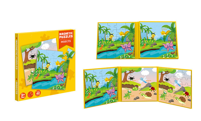 Brinquedos Educativos Magnético Puzzle Jigsaw Livro Insetos Tema Para Crianças de 3 anos de idade para cima 0