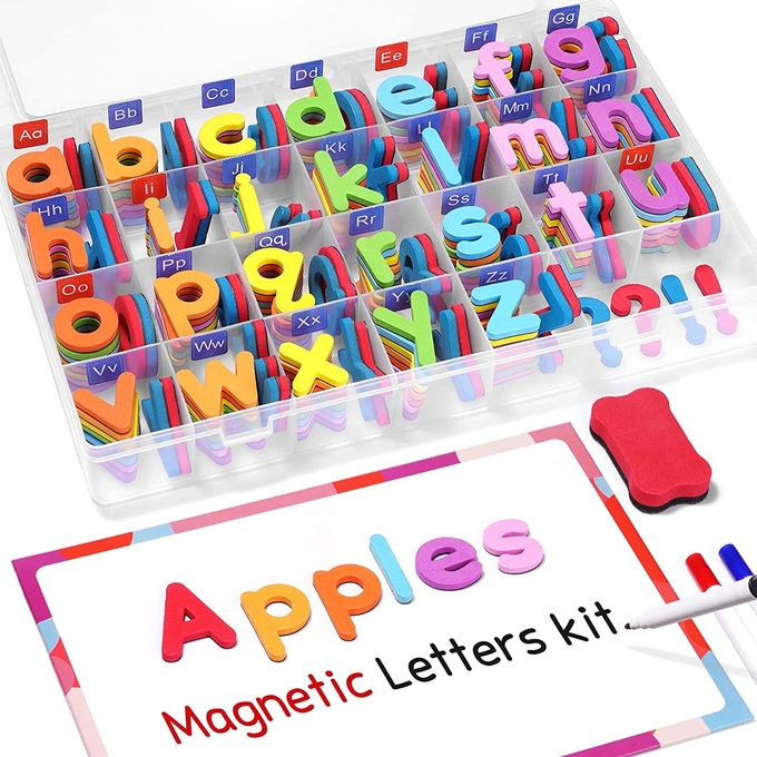 Kit de letras magnéticas para a sala de aula 208 peças folhas magnéticas de dois lados Alphabet de espuma para crianças pré-escolares Ortografia 0