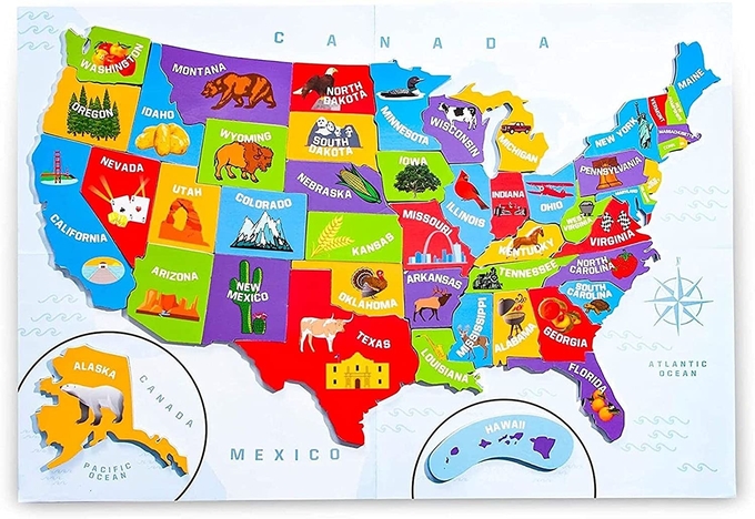 Mapa de puzzles dos Estados Unidos da América com 44 peças magnéticas de 19 x 13 polegadas 0