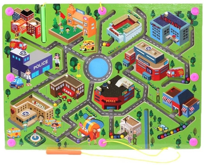 Crianças Tráfego da Cidade Puzzle de madeira magnético Labirinto Jogos de Tabuleiro Brinquedos Educativos 0