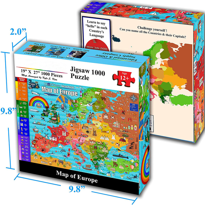 Mapa da Europa em cores 1000 peças de papel Puzzle para crianças 12+ Adolescentes Adultos Famílias 1